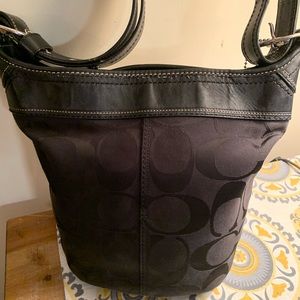 Coach black canvas monogram bucket